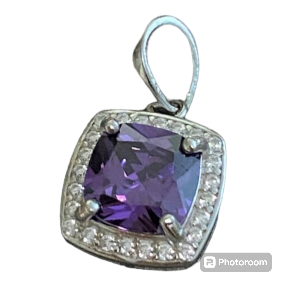 Vintage Sterling Amethyst & White Topaz Pendant